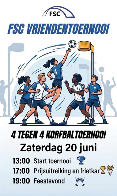 🏐 Bijna zover… het FSC vriendenkorfbaltoernooi komt eraan! 🏐

Nog maar een paar dagen en dan barst de 4e editie van het FSC vriendenkorfbaltoernooi los! 🎉

We kijken ernaar uit om alle teams te verwelkomen voor een middag vol sportiviteit, gezelligheid en natuurlijk een gezonde dosis fanatisme. 💪😄

📅 Zaterdag 20 juni
⏰ Start toernooi: 13:00 uur
🏆 Prijsuitreiking: 17:00 uur
🍟 Vanaf 17:00 uur staat ook de frietkar klaar!
🎉 Feestavond: vanaf 19:00 uur
📍 Korfbalveld Sportpark De Breemakker

Voor alle deelnemers én supporters belooft het een gezellige dag te worden. Blijf na afloop vooral hangen voor de prijsuitreiking, een lekker frietje en natuurlijk de feestavond! 🥳

Wij hebben er zin in... jullie ook? 🔥

#FSCKorfbal #Vriendenkorfbaltoernooi #BijnaZover #SamenSporten #Gezelligheid #DeBreemakker
